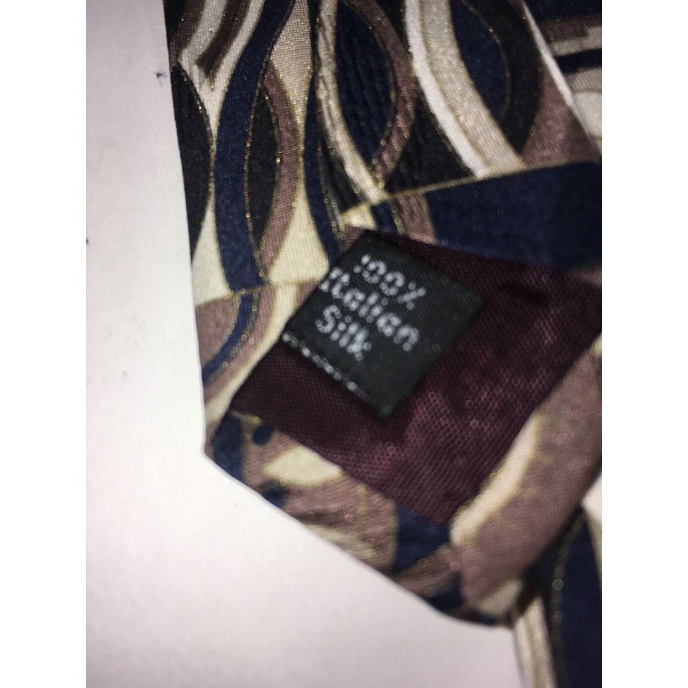 Zylos George Machado Tie 100% Silk Geometric Black Blue Beige - Picture 8 of 8